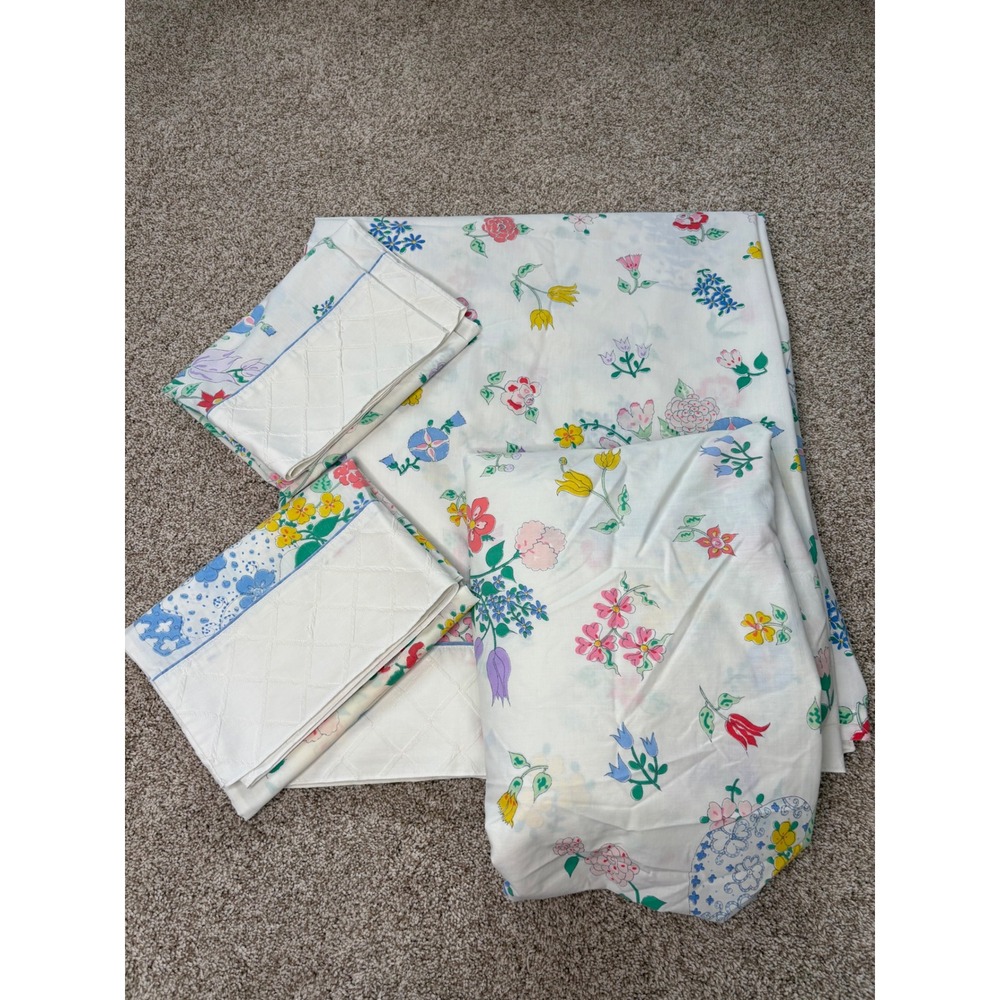 Vtg Floral Barbara Brody Martex Full 4 pc sheets lattice Cottagecore Grannycore